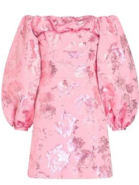 STINE GOYA Pink Floral Off-Shoulder Puff-Sleeve Dress